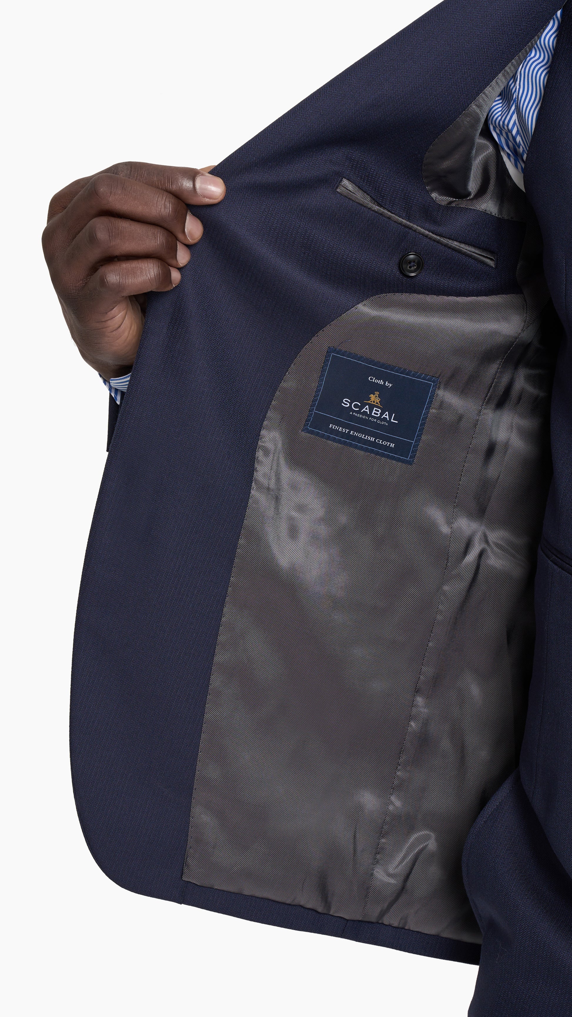 Scabal Navy Blue Herringbone Custom Suit