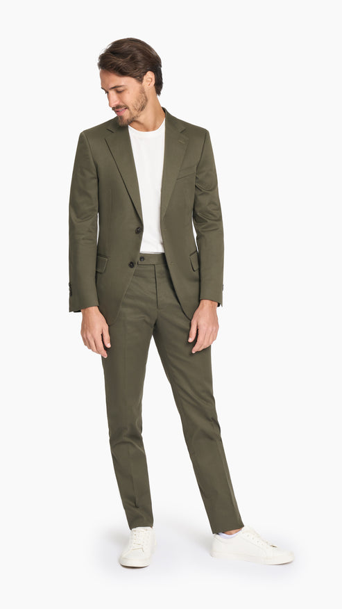 Dark Olive Twill Cotton Suit