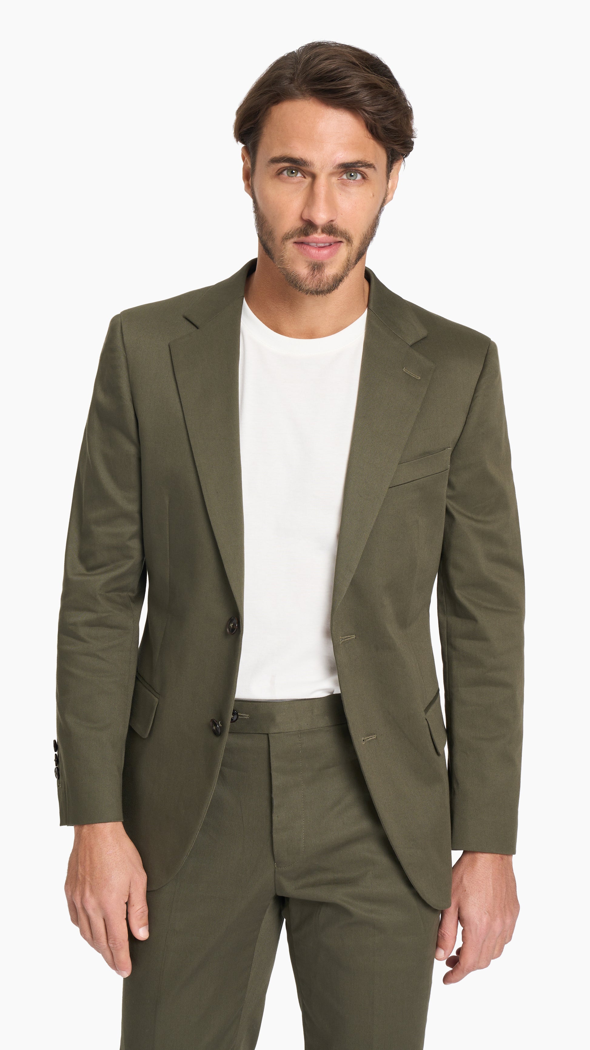 Dark Olive Twill Cotton Suit