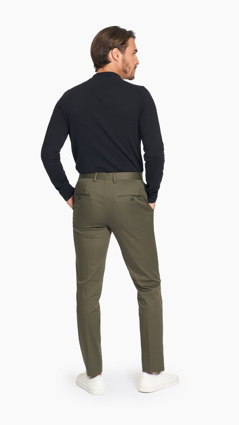 Dark Olive Twill Cotton Trouser