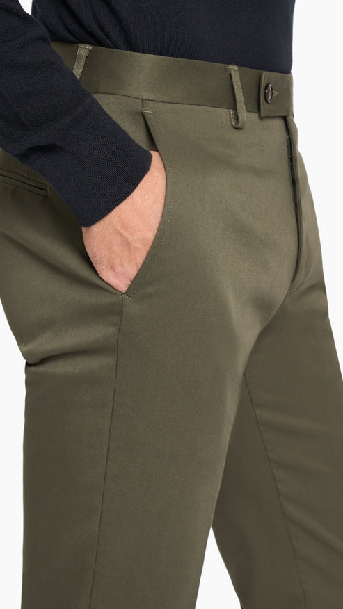 Dark Olive Twill Cotton Trouser