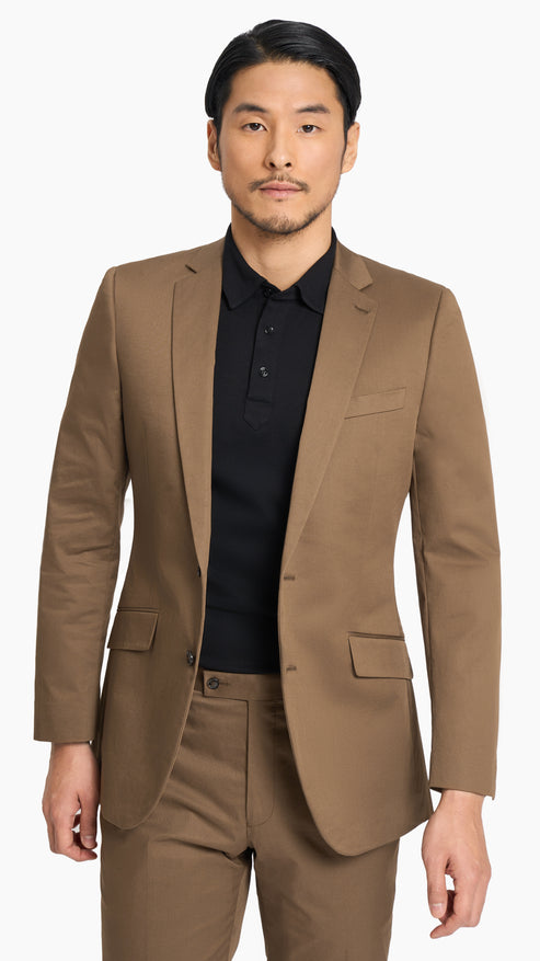 Holland & Sherry Dark Tan Twill Cotton Custom Suit