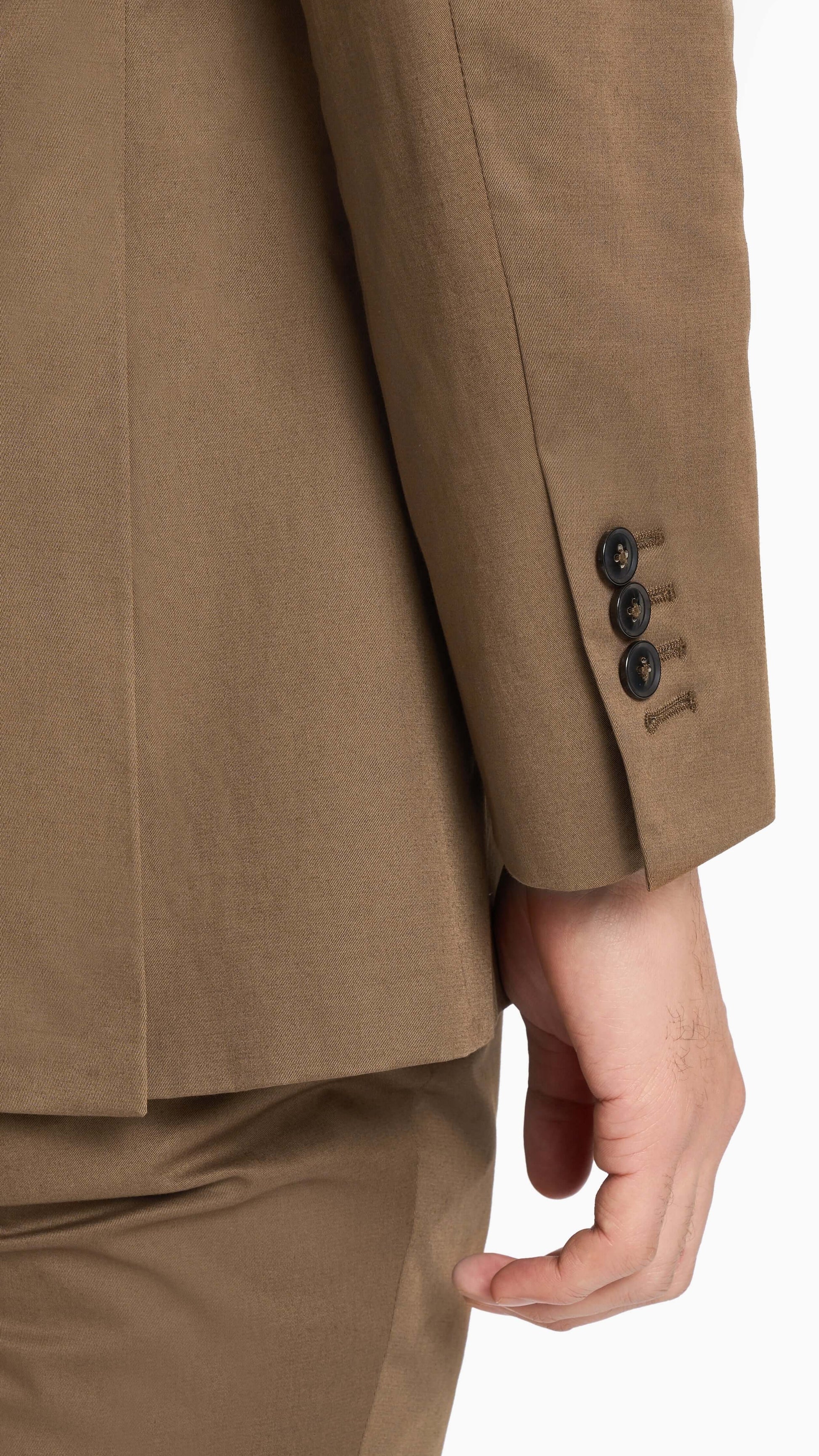 Holland & Sherry Dark Tan Twill Cotton Custom Suit