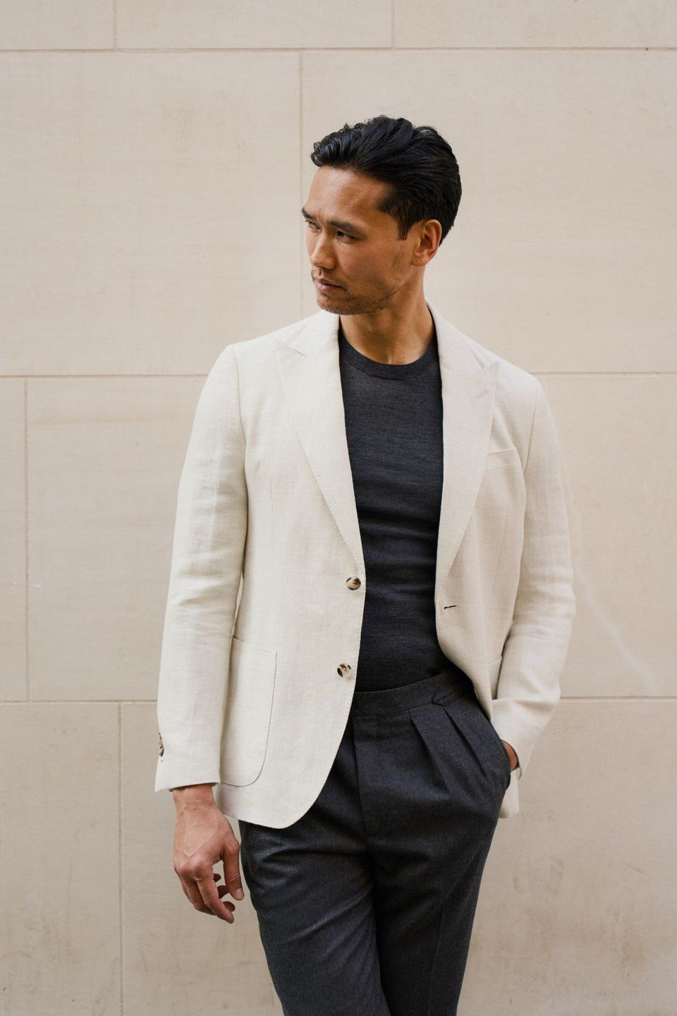 Cream linen-blend made-to-measure jacket